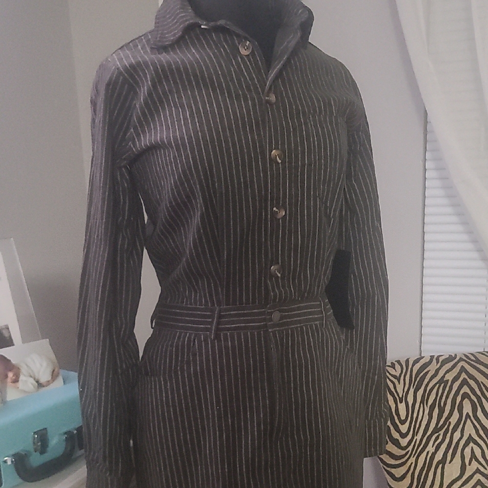 Lulu's Black Pinstripe Long Sleeve Dress